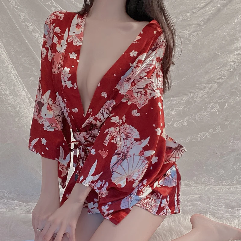Jaapani Kimono Erootiline Naistepesu Kaks võimalust kleit Yukata Kimono Traditsiooniline Hommikumantel Pidžaama Pehme Siid Vöö Pesu Rihmad Komplekt3