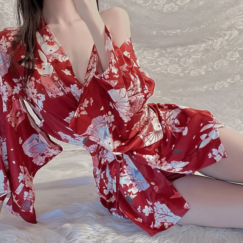 Jaapani Kimono Erootiline Naistepesu Kaks võimalust kleit Yukata Kimono Traditsiooniline Hommikumantel Pidžaama Pehme Siid Vöö Pesu Rihmad Komplekt5