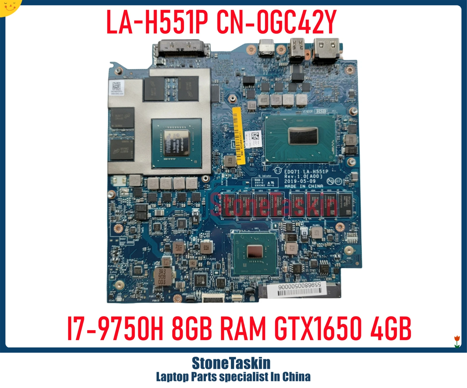 StoneTaskin Kasutada CN-0GC42Y LA-H551P Dell Alienware M17 R2 Sülearvuti Emaplaadi I7-9750H CPU GTX1650 4GB GPU 8GB RAM DDR4 GC42Y0
