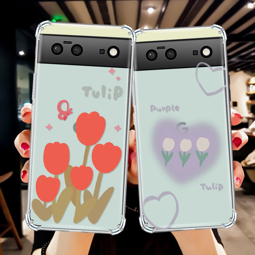 ins Tulip Flower Telefoni puhul Google Pixel 7a 7Pro 7 Luksus Põrutuskindel Pehme SiliconeTransparent Fundas Pixel 6a 6 6Pro1