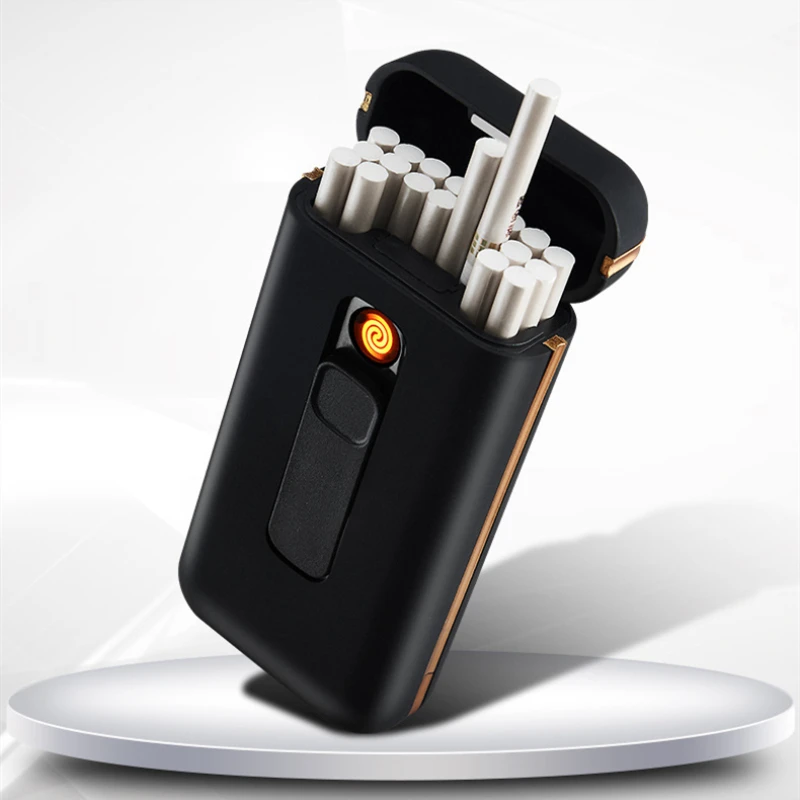 Metallist 20pcs Võimsus Sigaret Kasti Kergem USB Elektroonilise Kergem Sigareti Omanik Plasma Arc Kergem Veekindel Meeste Kingitus0