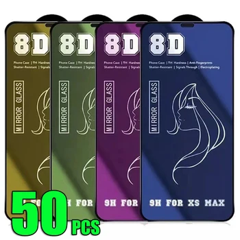 50tk 8D PEEGEL Karastatud Klaasist Premium Make Up Screen Protector Film iPhone 15 Pro Max 14 Pluss 13 Mini 12 11 XS-XR-X 8 7 SE