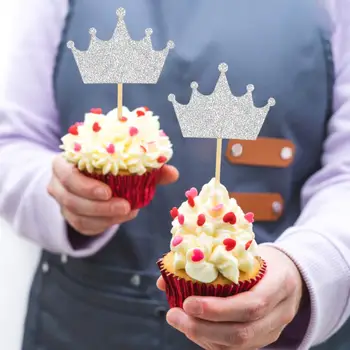 50tk Golden Crown Cupcake Toppers Läikiv Eco-sõbralik Ohutu Lai Rakendus Kook Lisab pulmapeod Pakkumise
