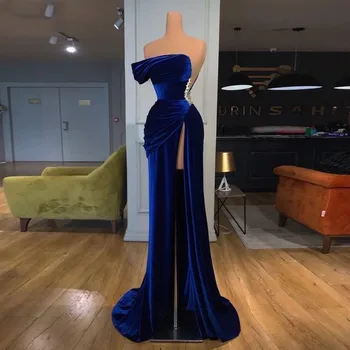 Kaart Õla Luksus Seksikas Royal Blue Velvet Merineitsi Pikk Õhtukleit Maha Õla Õhtukleit Dubai Kleit Suur Pilu, Seksikas Eve