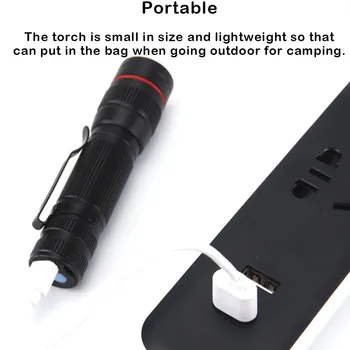 Kaasaskantav Taskulamp koos Clip Teleskoop Zoomable Tõrvik USB Laetav Lamp Alumiinium Vahend Väljas Kalapüük