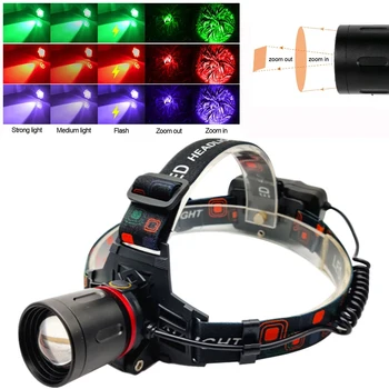 Kaasaskantav USB Laadimine Esilaterna Roheline/Punane/395NM UV Esitulede Zoomable Jahindus Taskulamp Öö Laterna Väljas Camping Lamp
