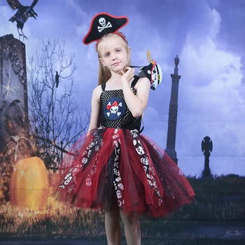 Piraat Tutu Tüdrukute Kleit Halloween Kostüüm Lapsed peokleidid Beebi Tüdruk Fancy Dress Laste Cosplay Kolju Mustriga Kleit