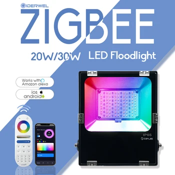 Väljas Tulvaprožektor Zigbee RGBCCT 30W LED Veekindel Aed Lamp Hinne kooskõlas Tuya App Alexa Echo Plus Voice RF Kontrolli